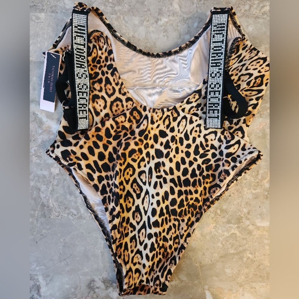 XS VS Swim Shine Strap One Piece Swimsuit Leopard Cheetah - Picture 2 of 4